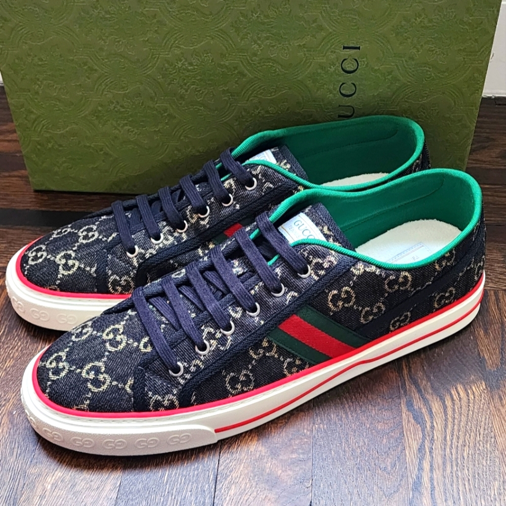 $750 Brand New Gucci Tennis 1977 Men Sneakers Black Web US 15.5 G 14.5